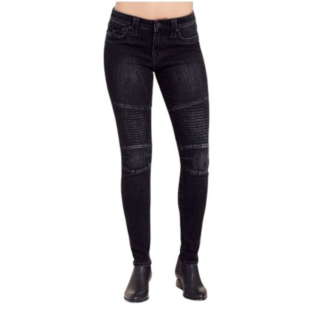 True Religion Women's Super Skinny Leg Moto Stitch Jeans in Black Size 27x30
